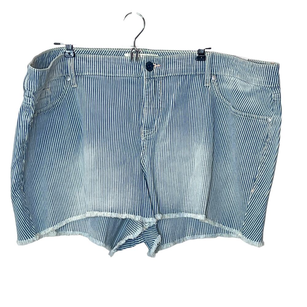 Torrid 4/5" Railroad Stripe Cutoff Denim Short Blue/White Women Plus Size 24 NWT